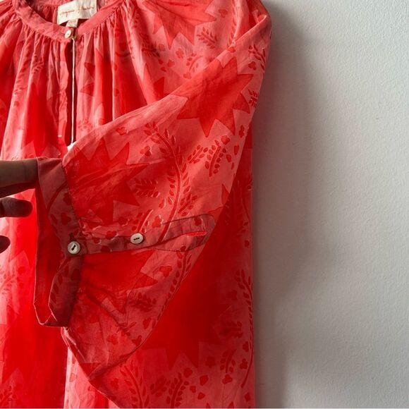 New VIRGINIA JOHNSON ARTIST TUNIC  RED/PINK DRAGONFLOWER - Picture 4 of 10